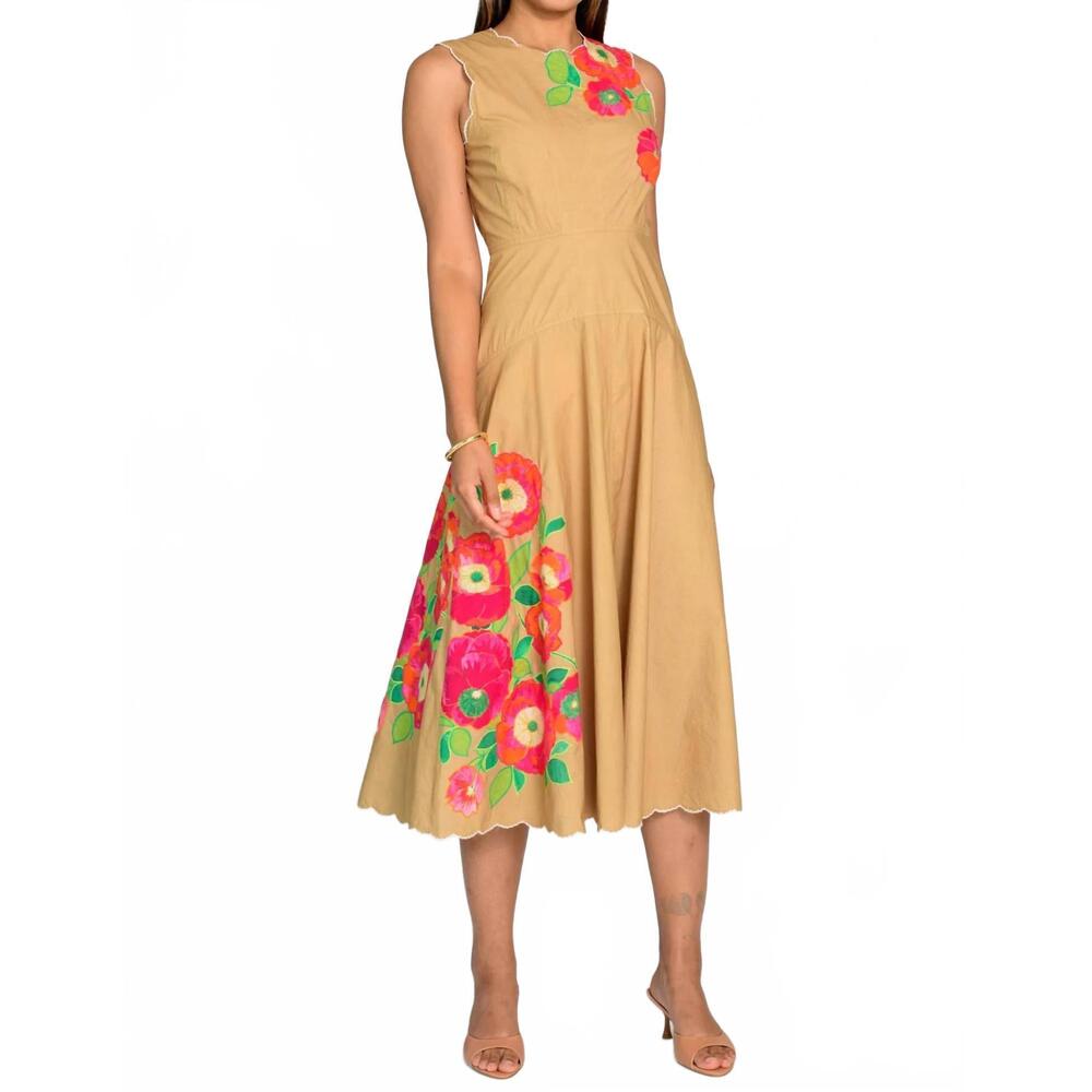 NEW ELIZABETH JAMES THE LABEL claire dress in poppy patch iced coffee